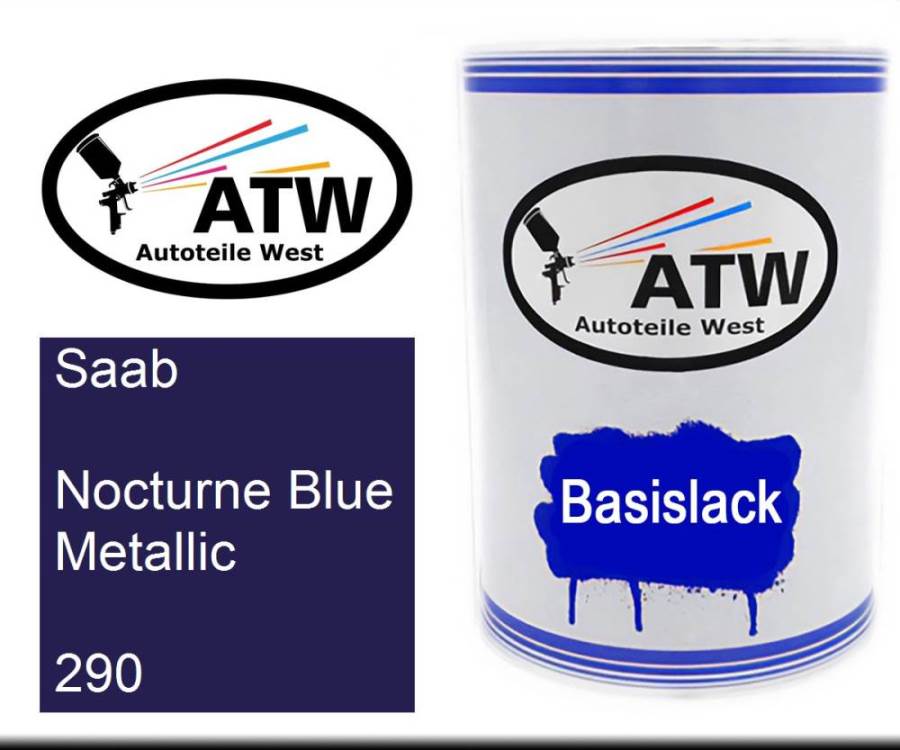 Saab, Nocturne Blue Metallic, 290: 500ml Lackdose, von ATW Autoteile West.